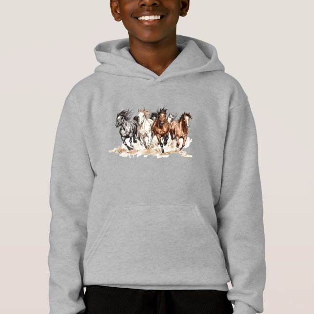 Sudadera para niños con caballos al galope (Anverso)