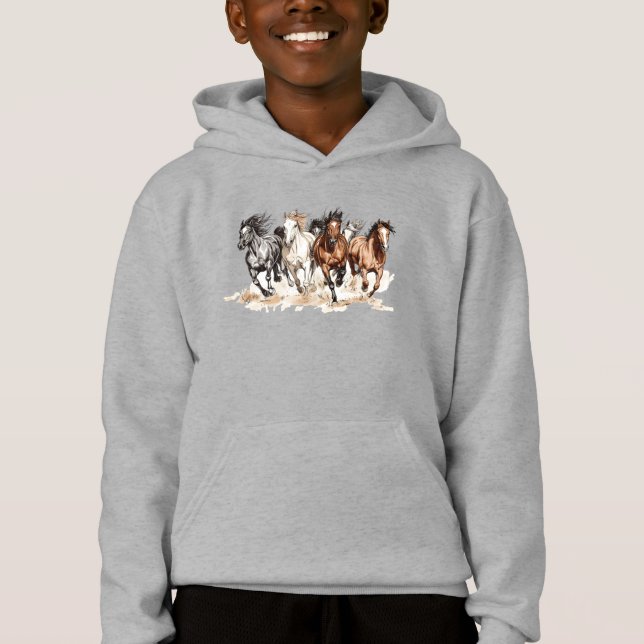 Sudadera para niños con caballos al galope (Anverso)