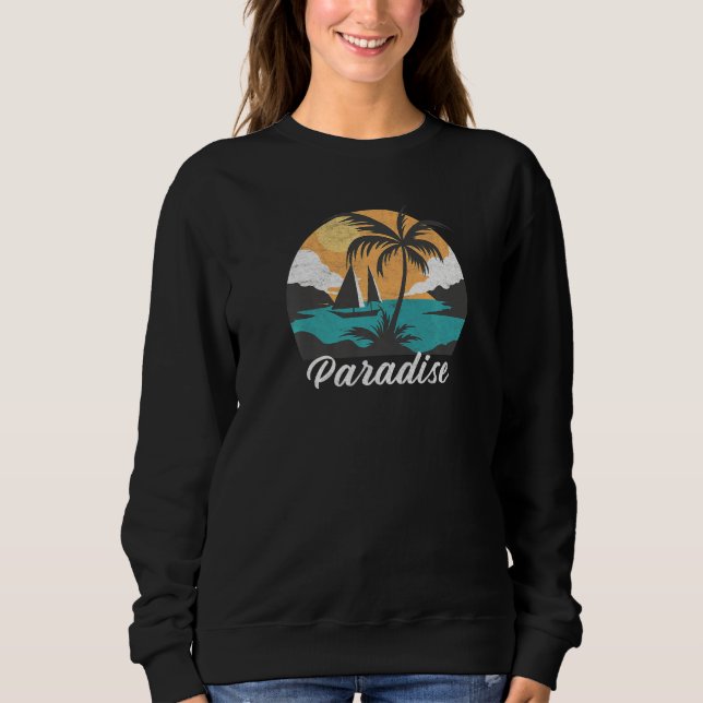 Sudadera Paradise Beach Vacaciones Verano Palm Tree Natural (Anverso)