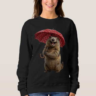Sudadera Paraguas de lunares rojos de marmota humanizada