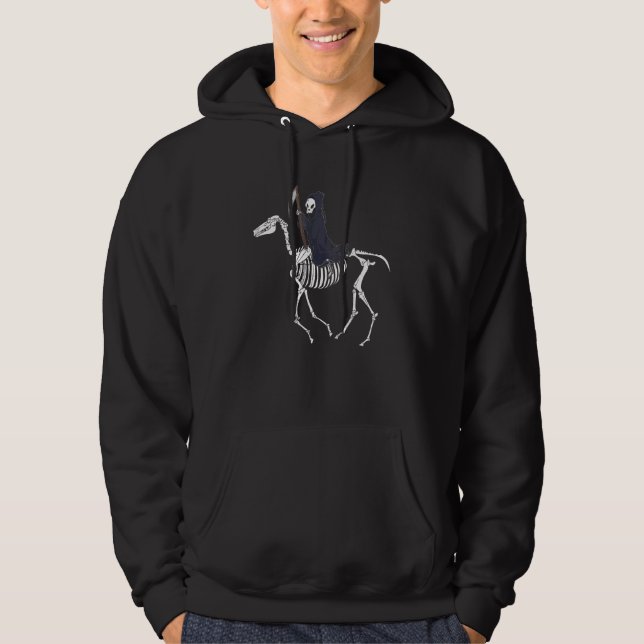 Sudadera Parca Grim Reaper Montando Un Skeleton Aterrador M (Anverso)