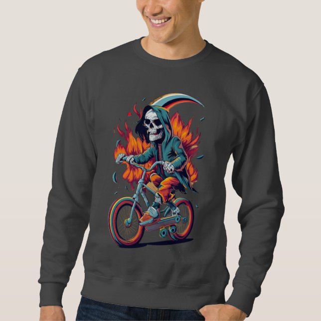 Sudadera Parca Grim Sobre La Motocicleta Flamante (Anverso)