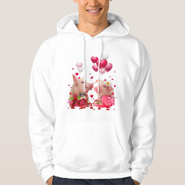 Sudadera Pareja Cerdo Amor Corazones Globos Día de San Vale (Anverso)