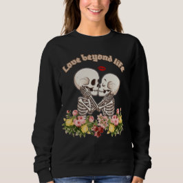 Sudadera Pareja de esqueletos besándose con Floral Gótico