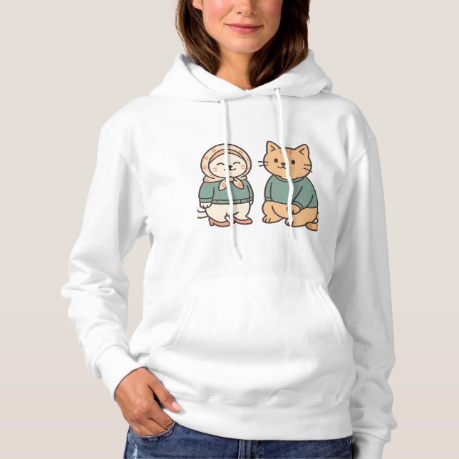 Sudadera "Pareja de gato Personalizado Adorable con ropa có (Anverso)