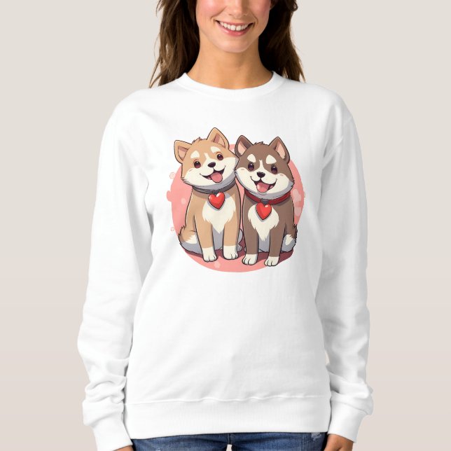 Sudadera Pareja de perro japonesa con corazones (Anverso)