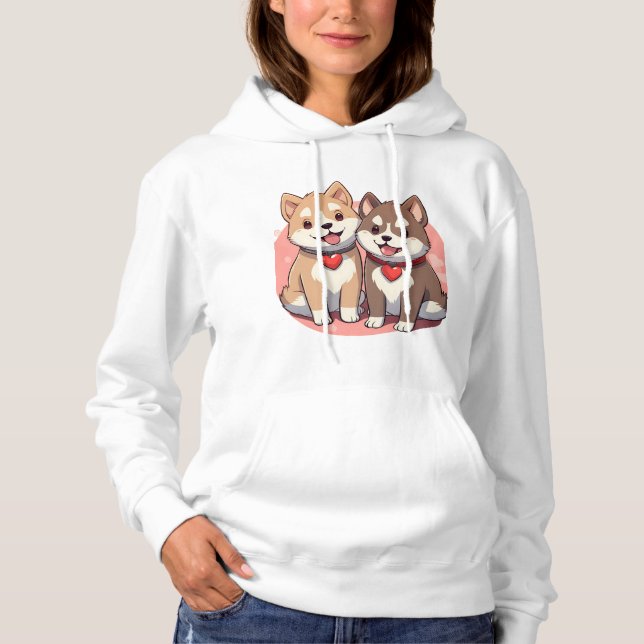 Sudadera Pareja de perro japonesa con corazones (Anverso)