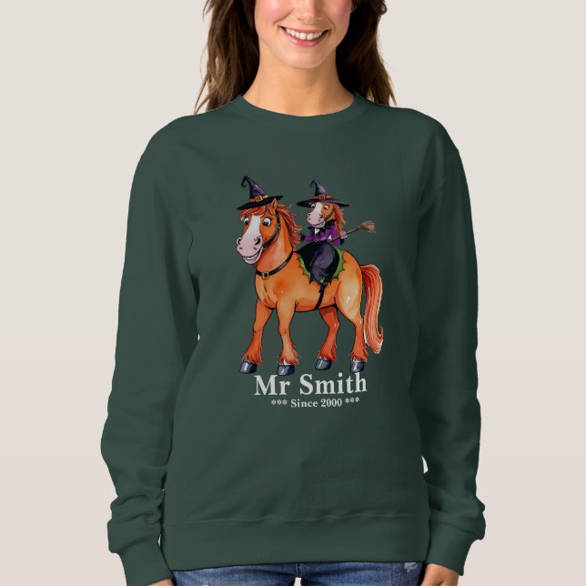 Sudadera Pareja divertida de brujas de caballos (Anverso)