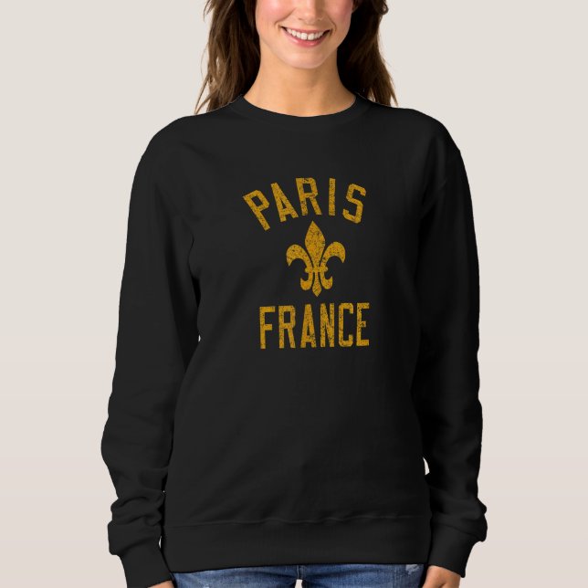 Sudadera Paris France Text Fleur de Lis Distressed Amber Pr (Anverso)