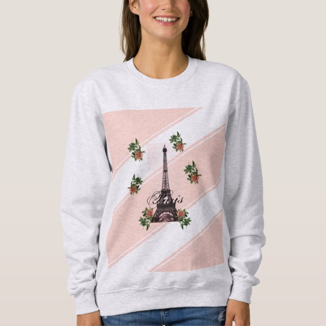 Sudadera Paris – La Tour Eiffel pastel Eifelturm Roses Rose (Anverso)