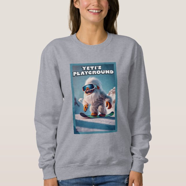 Sudadera Parque infantil Yeti: Gracioso Snowboard Sasquatch (Anverso)