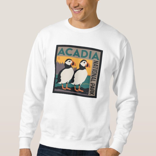 Sudadera Parque nacional Acadia, Maine | Puffins (Anverso)