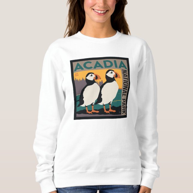 Sudadera Parque nacional Acadia, Maine | Puffins (Anverso)