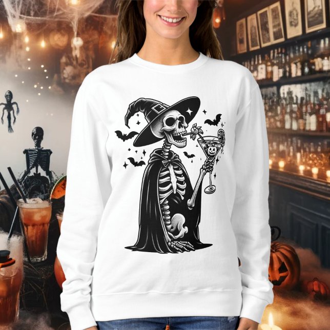 Sudadera Partido Halloween del Skeleton Blanco y Negro (Black and White Skeleton Halloween Cocktail Party Sweatshirt)