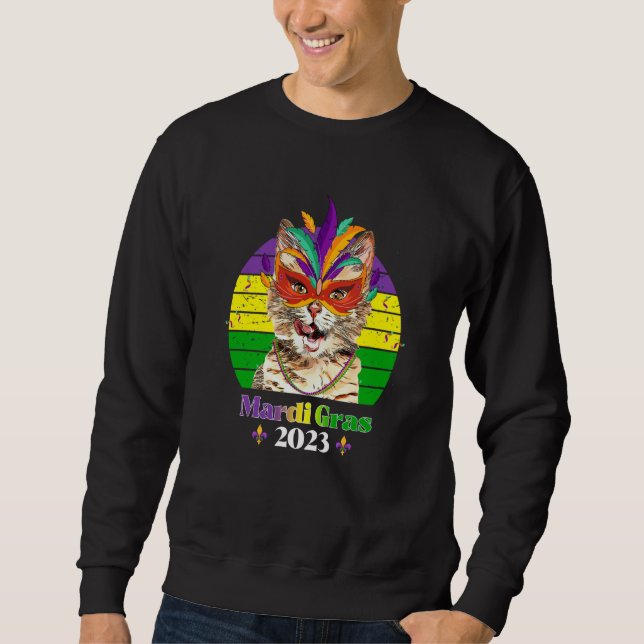 Sudadera Party Cat Mask Beads Mardi Gras 2023  5 (Anverso)
