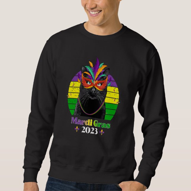 Sudadera Party Cat Mask Beads Mardi Gras 2023  9 (Anverso)