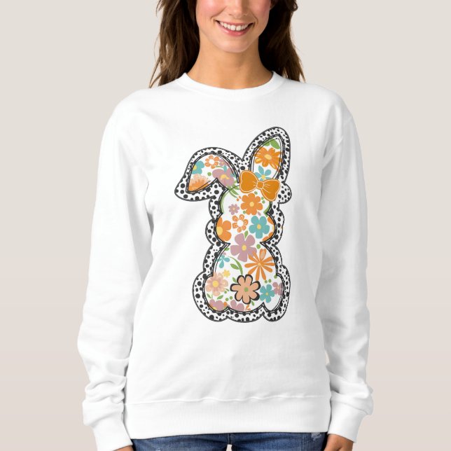 Sudadera Pascua Floral Bunny LeoparBorder Feliz Pascua (Anverso)