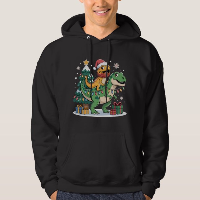 Sudadera Paseo de dinosaurio de Navidad con lagarto Santa (Anverso)