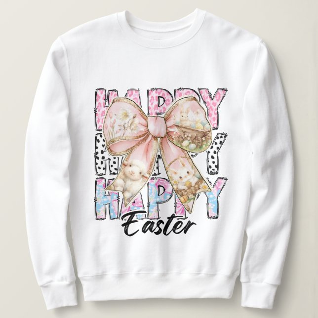 Sudadera Pastel de mujeres Feliz Pascua Coquette Bow (Anverso del diseño)