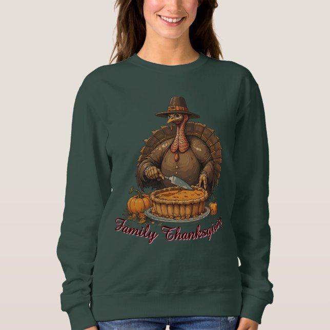 Sudadera Pastel de pavo de Acción de Gracias familiar (Anverso)