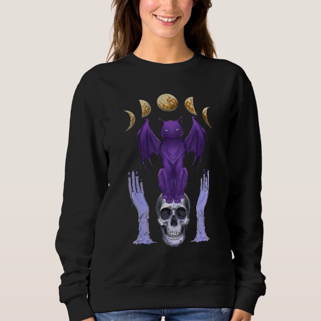 Sudadera Pastel Goth Cat Skull Candles Moon Phases Creepy C (Anverso)