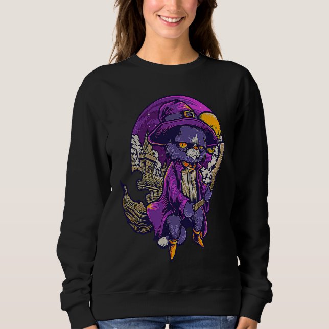 Sudadera Pastel Goth Wicca Cat Cute Creepy Flying Witchy Ca (Anverso)