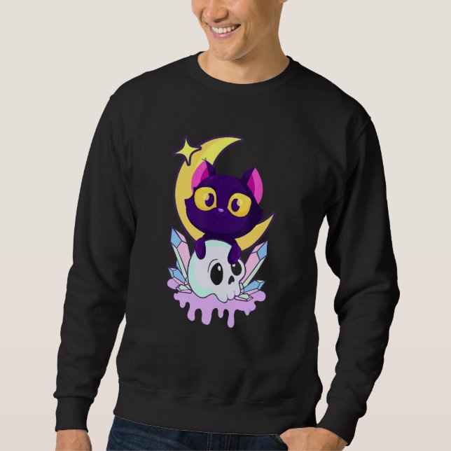 Sudadera Pastel Gótico Moon Wiccan Animal Cat Skull (Anverso)
