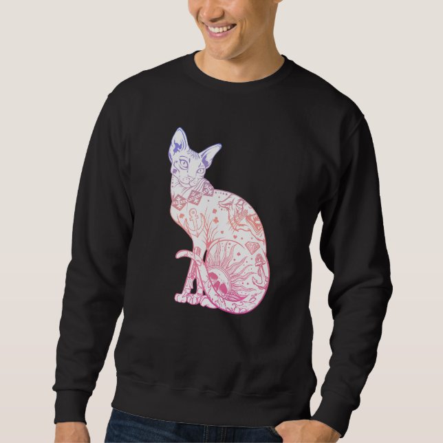 Sudadera Pastel Gótico Sphynx Cat Kitten Wicca Witch Tattoo (Anverso)