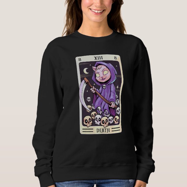 Sudadera Pastel Gótico Tarot Card The Death Grim Reaper Cat (Anverso)