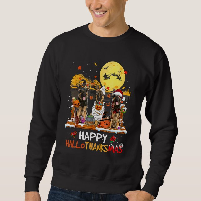 Sudadera Pastor Alemán Feliz Hallothanksmas Halloween Día d (Anverso)