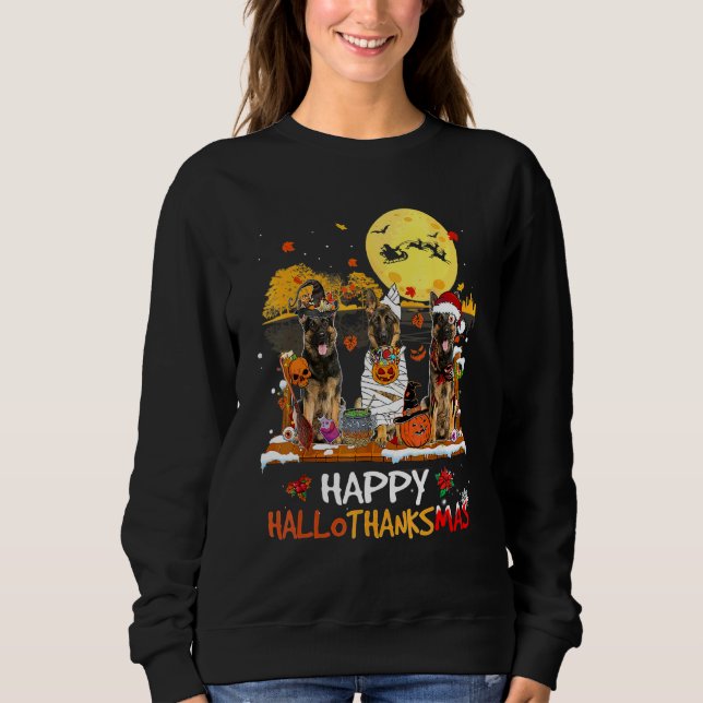 Sudadera Pastor Alemán Feliz Hallothanksmas Halloween Tha (Anverso)
