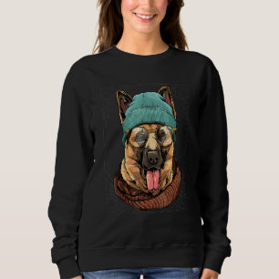 Sudadera Pastor Alemán Hipster Animal Con Gafas De Sol 