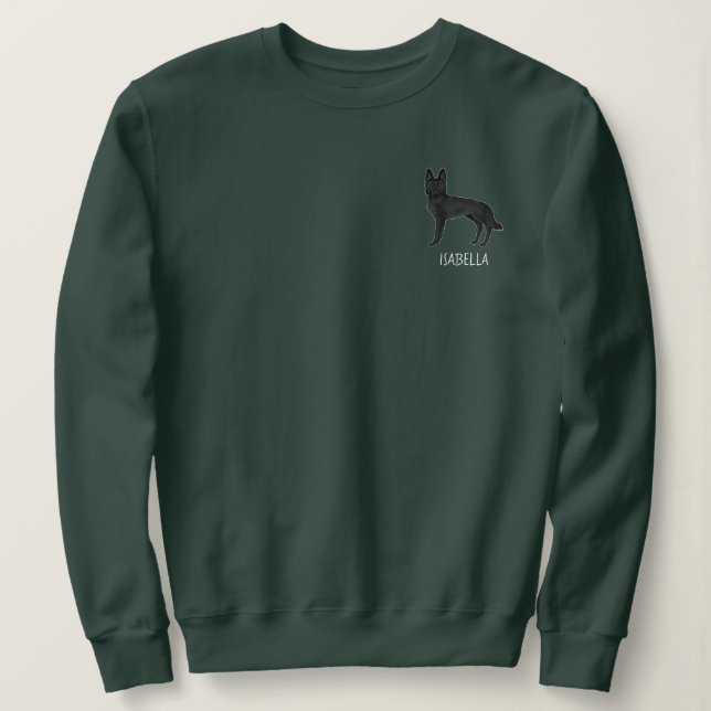Sudadera Pastor Alemán Negro Dibujo Perro Con Texto Persona (Anverso del diseño)