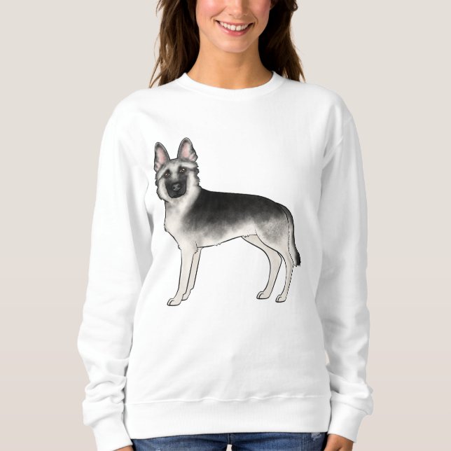 Sudadera Pastor Alemán Negro y Plateado Perro de Dibujos An (Anverso)