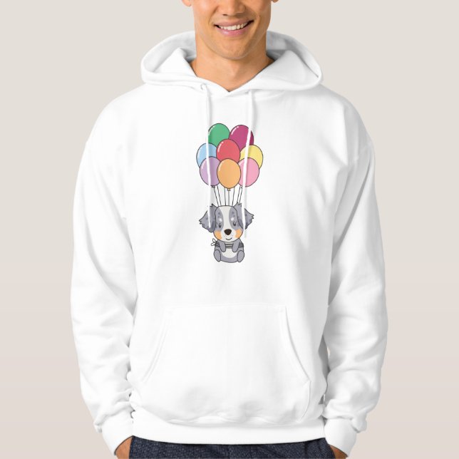 Sudadera Pastor australiano vuela con globos coloridos (Anverso)