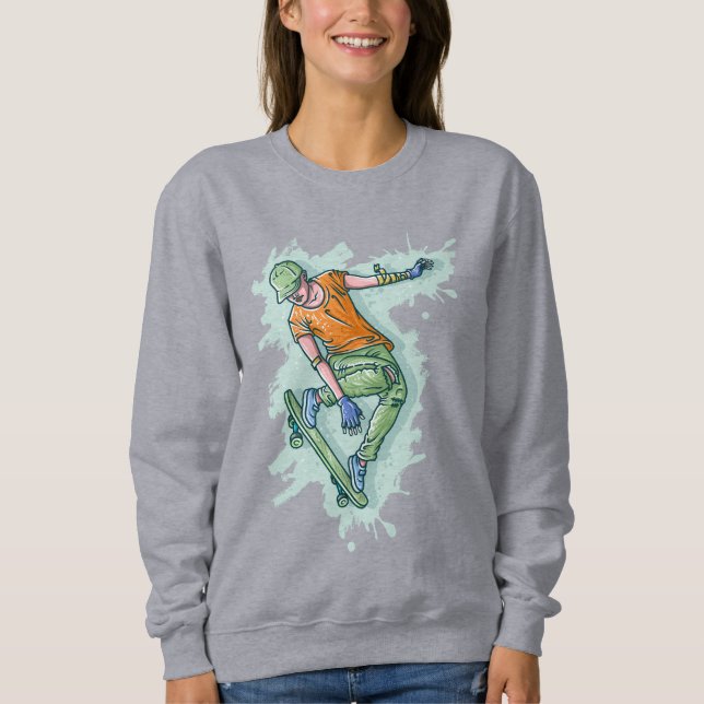 Sudadera Patinaje volador de colores, Ilustracion divertido (Anverso)