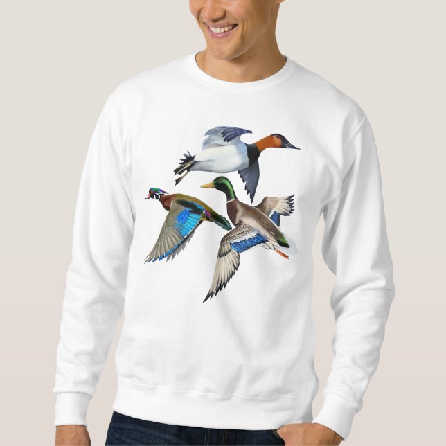 Sudadera Patos Canvasback, Mallard y Wood volando (Anverso)