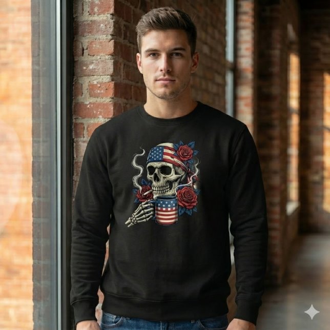 Sudadera Patriot Skull Coffee & Cigarette USA Flag Shirt (Subido por el creador)
