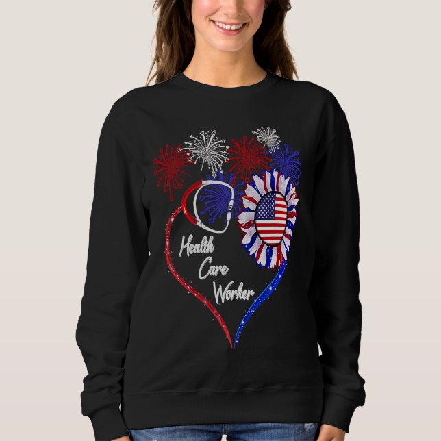 Sudadera Patriotic Health Care Worker American Flag Sunflow (Anverso)