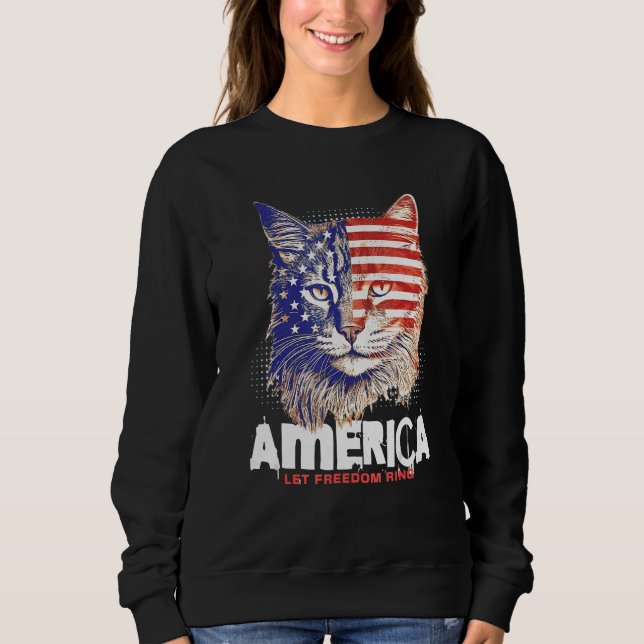 Sudadera Patriotic Maine Coon Face Independence Day Feline  (Anverso)