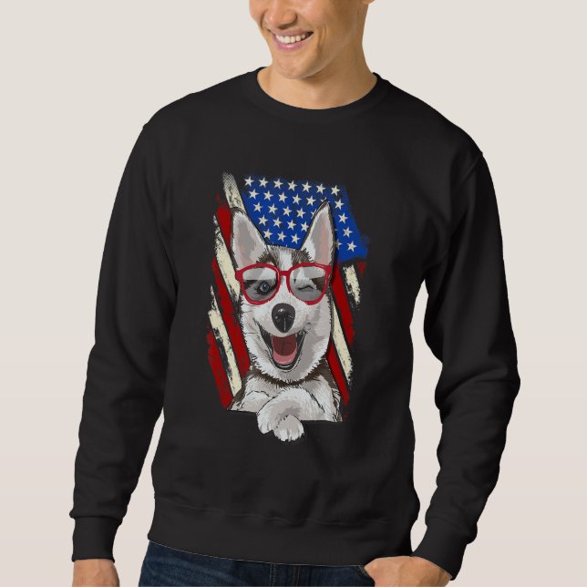 Sudadera Patriotic Siberian Husky American Flag Dog (Anverso)