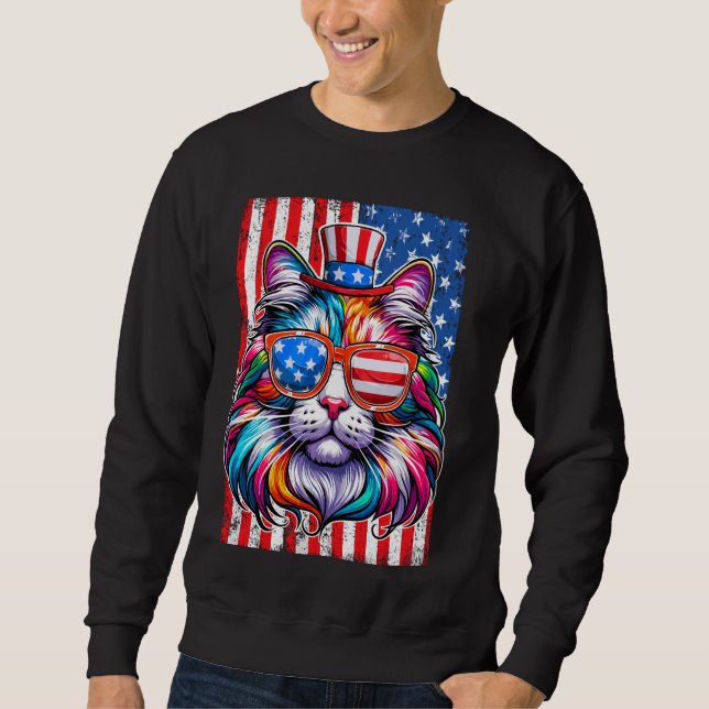 SUDADERA PATRIÓTICO GATO AMERICANO FLAG FUNNY 4 DE JULIO (Anverso)