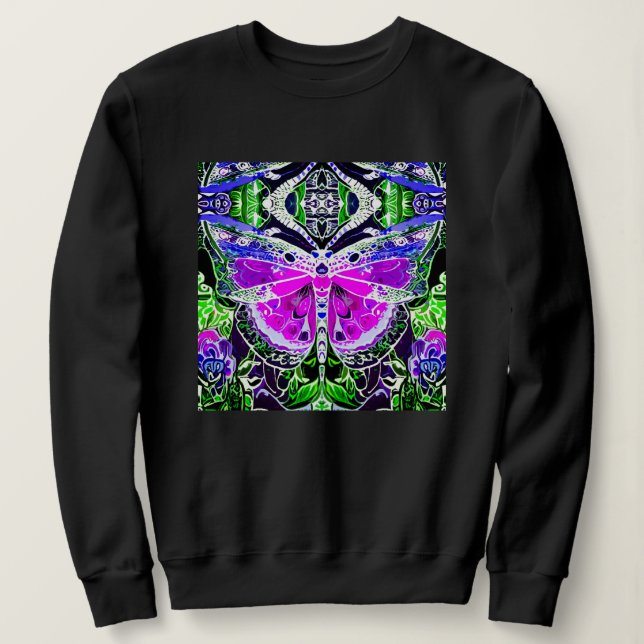 Sudadera Patrón de batik de mariposa y medallón en violeta (Anverso del diseño)