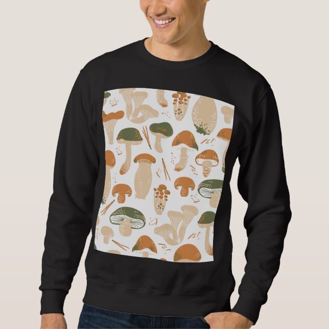 Sudadera Patrón de cosecha de hongos comestibles Linocut (Anverso)