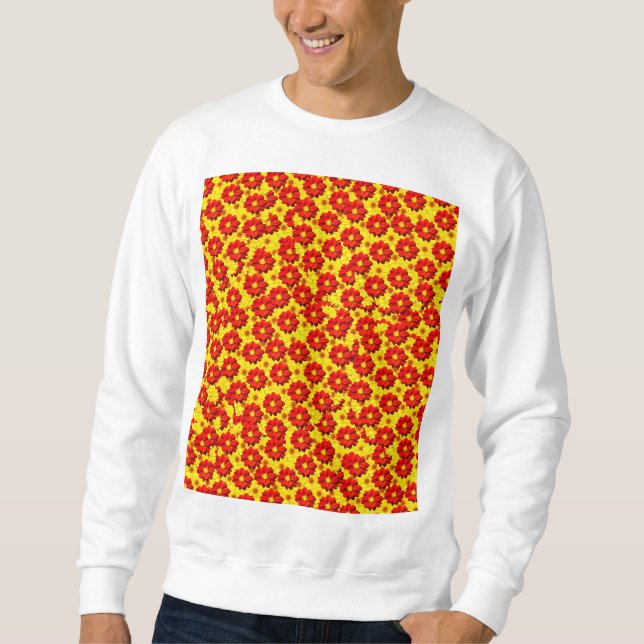 Sudadera Patrón de flores de dalia rojas y amarillas (Anverso)