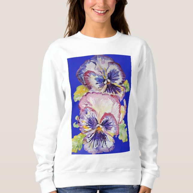Sudadera Patrón de flores de pensamiento púrpura arte acuar (Anverso)