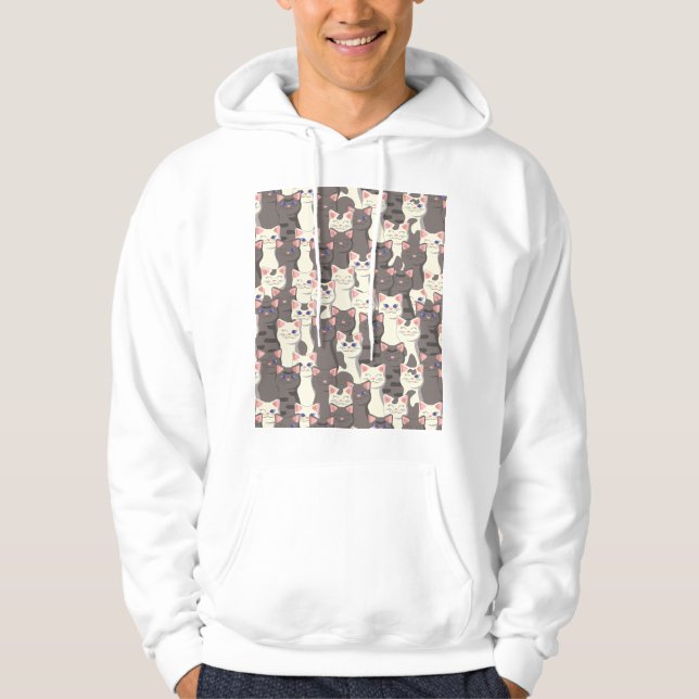 Sudadera Patrón de gatos blancos y grises (Anverso)