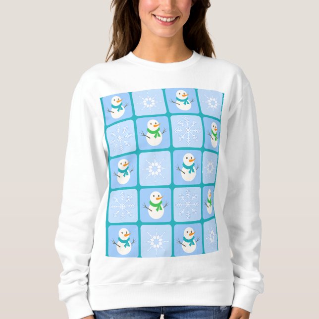 Sudadera Patrón de invierno de snowman y copos de nieve (Anverso)
