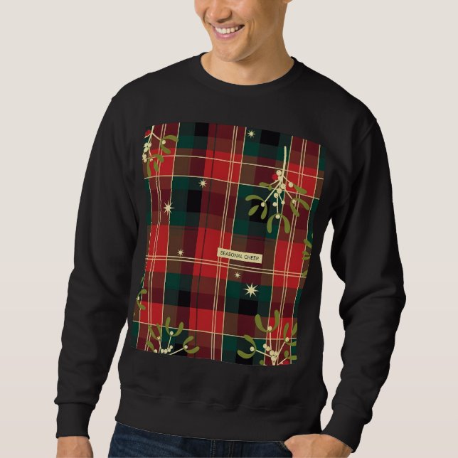 Sudadera Patrón de Navidad de Tartán Alegría Estacional (1) (Anverso)