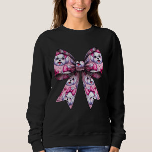 Sudadera Patrón de perro maltés con lazo coquette mamá niña